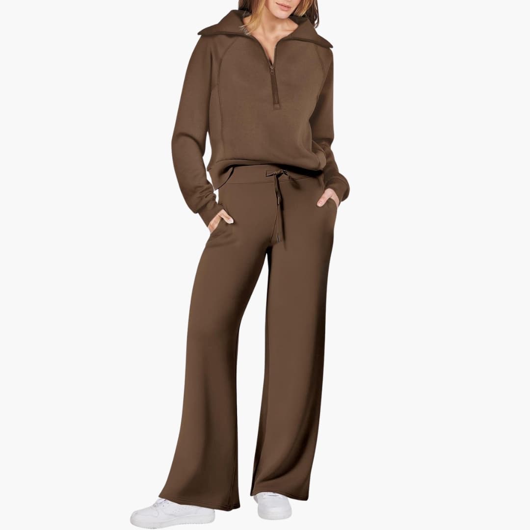 Daphne | Women's Half Zip Wide Leg Lounge Set - Navy - Image 10