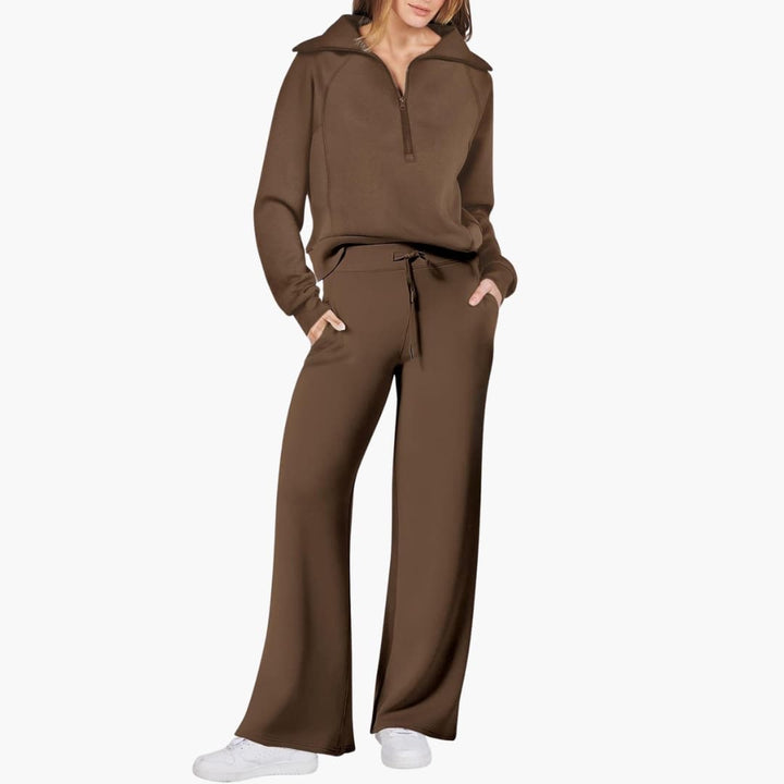 Daphne | Women's Half Zip Wide Leg Lounge Set - Navy - Image 10