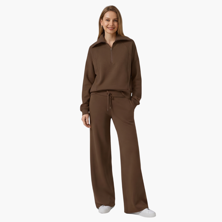 Daphne | Women's Half Zip Wide Leg Lounge Set - Navy - Image 11