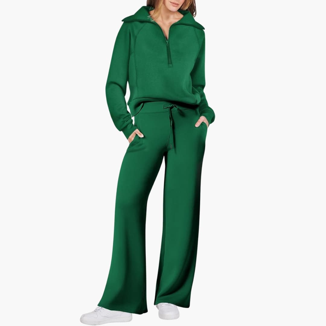 Daphne | Women's Half Zip Wide Leg Lounge Set - Navy - Image 12