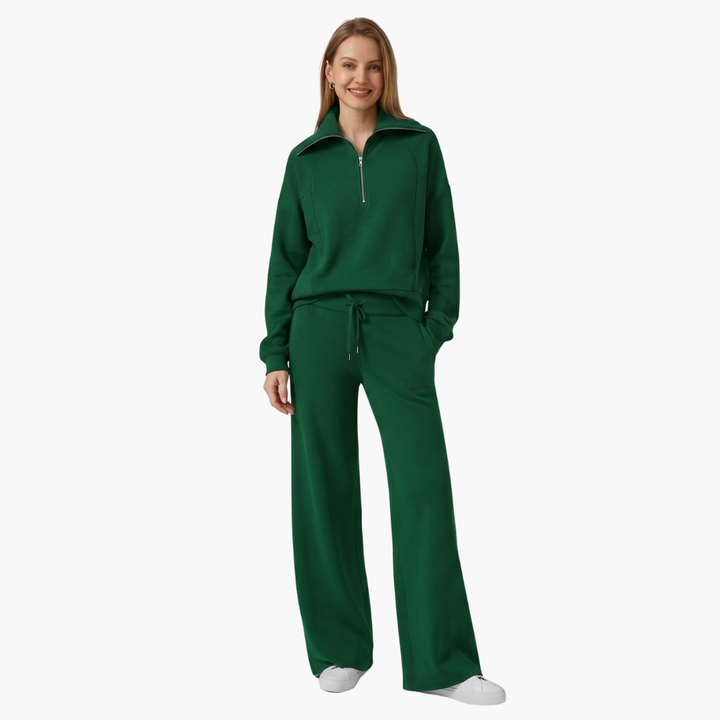 Daphne | Women's Half Zip Wide Leg Lounge Set - Navy - Image 13