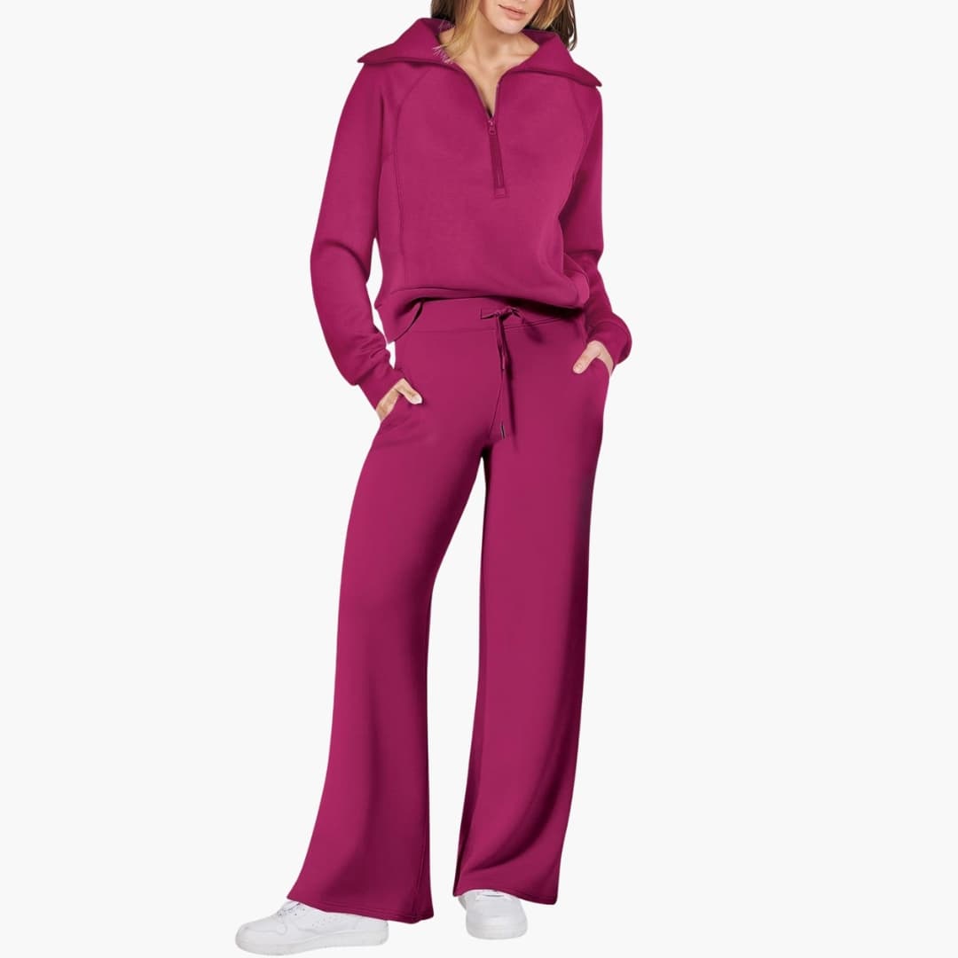 Daphne | Women's Half Zip Wide Leg Lounge Set - Navy - Image 14