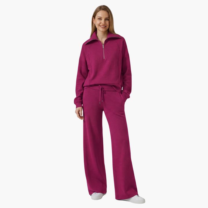 Daphne | Women's Half Zip Wide Leg Lounge Set - Navy - Image 15