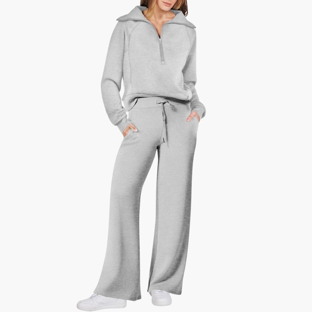Daphne | Women's Half Zip Wide Leg Lounge Set - Navy - Image 16