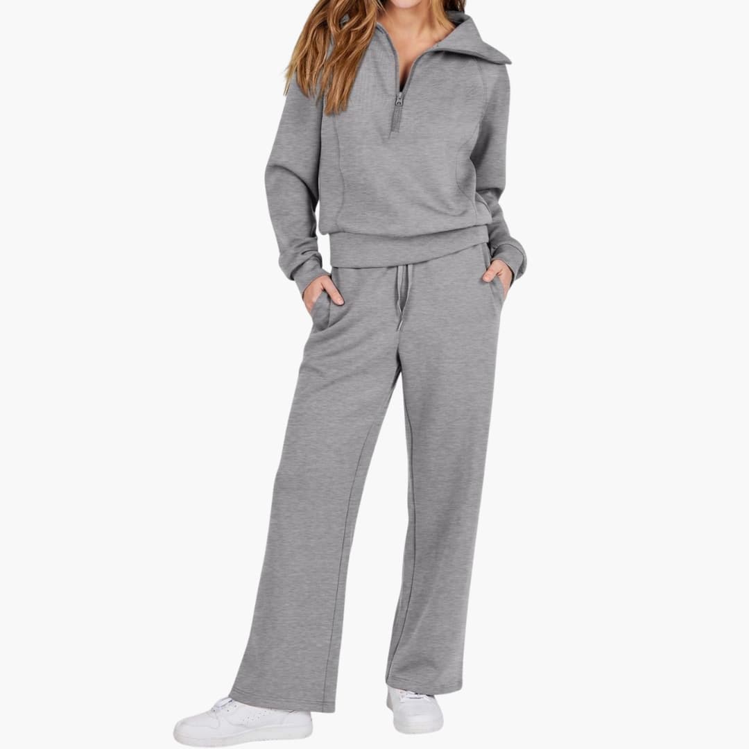 Daphne | Women's Half Zip Wide Leg Lounge Set - Navy - Image 17