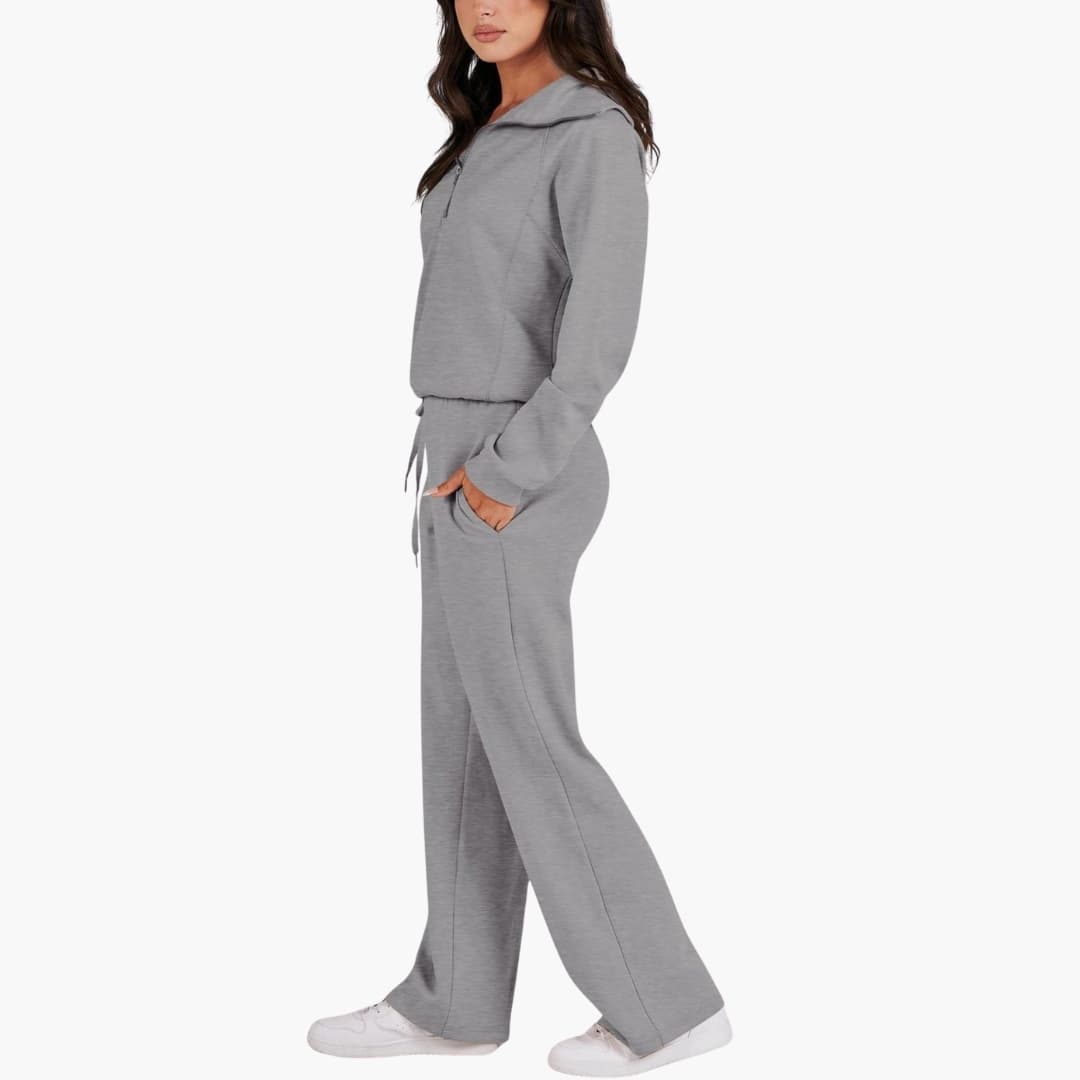 Daphne | Women's Half Zip Wide Leg Lounge Set - Navy - Image 18