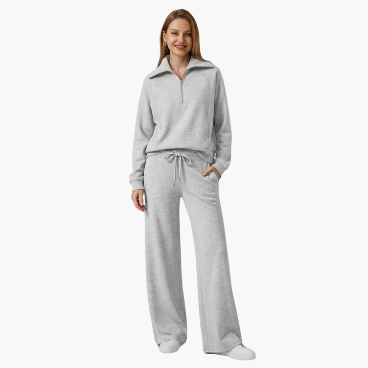 Daphne | Women's Half Zip Wide Leg Lounge Set - Navy - Image 21