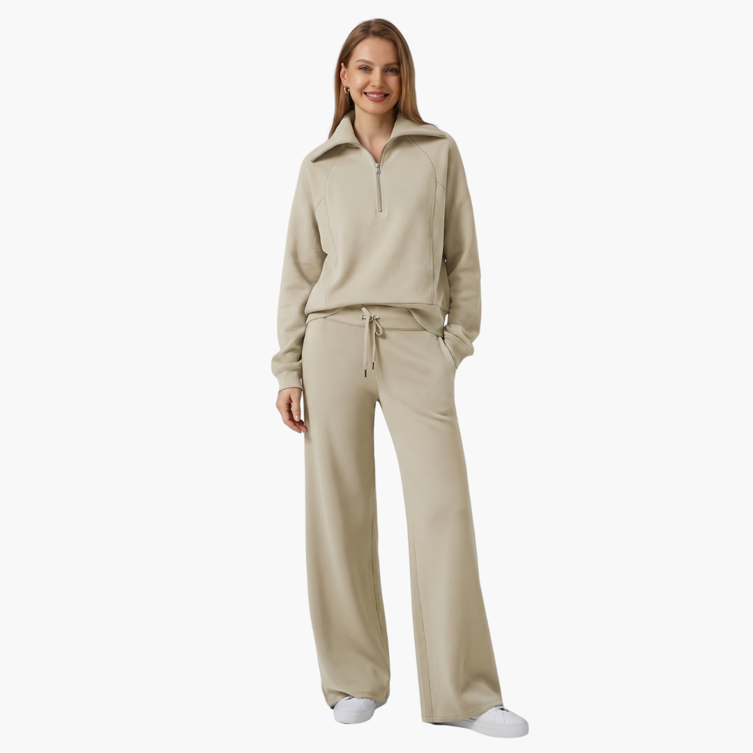 Daphne | Women's Half Zip Wide Leg Lounge Set - Navy - Image 23