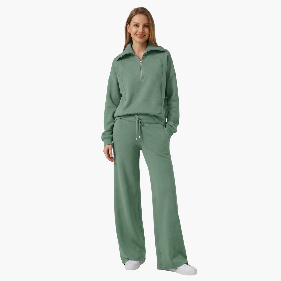Daphne | Women's Half Zip Wide Leg Lounge Set - Navy - Image 27