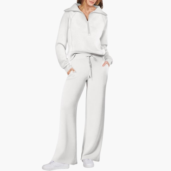 Daphne | Women's Half Zip Wide Leg Lounge Set - Navy - Image 28