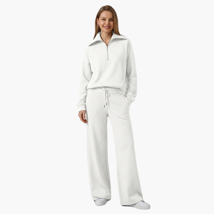 Daphne | Women's Half Zip Wide Leg Lounge Set - Navy - Image 29