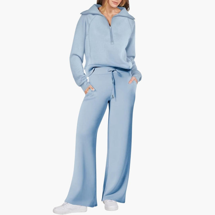 Daphne | Women's Half Zip Wide Leg Lounge Set - Navy - Image 30