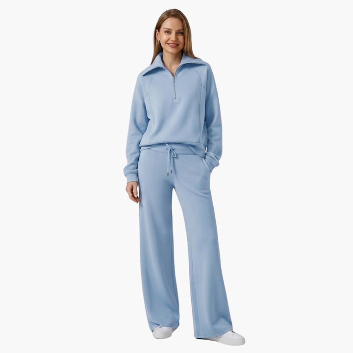 Daphne | Women's Half Zip Wide Leg Lounge Set - Navy - Image 31
