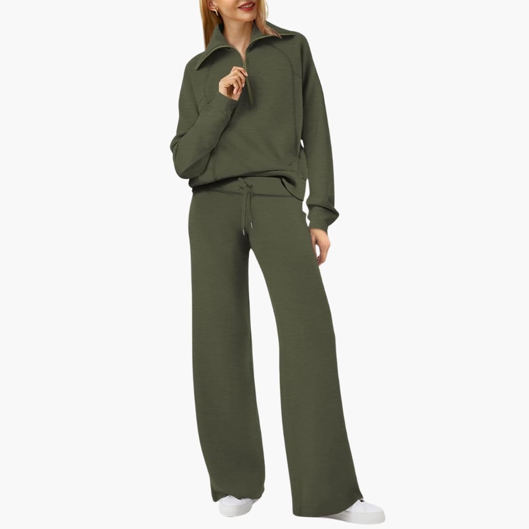 Daphne | Women's Half Zip Wide Leg Lounge Set - Navy - Image 32
