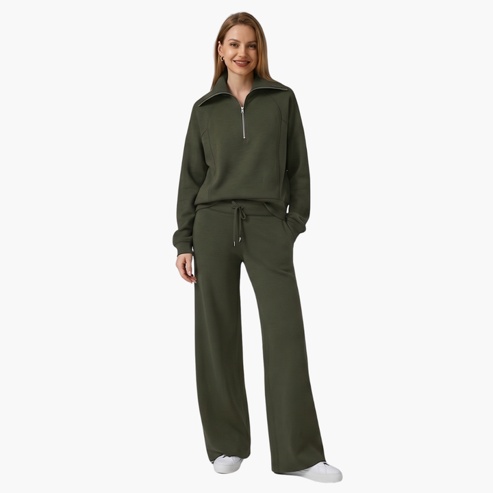 Daphne | Women's Half Zip Wide Leg Lounge Set - Navy - Image 33