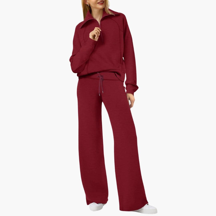 Daphne | Women's Half Zip Wide Leg Lounge Set - Navy - Image 34