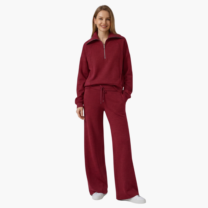Daphne | Women's Half Zip Wide Leg Lounge Set - Navy - Image 35
