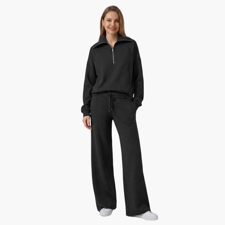 Daphne | Women's Half Zip Wide Leg Lounge Set - Navy - Image 7