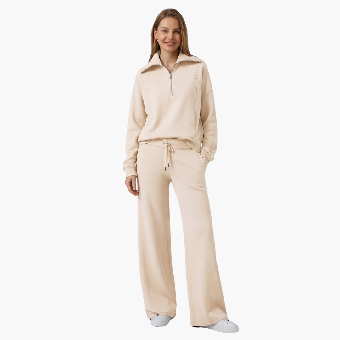 Daphne | Women's Half Zip Wide Leg Lounge Set - Navy - Image 9
