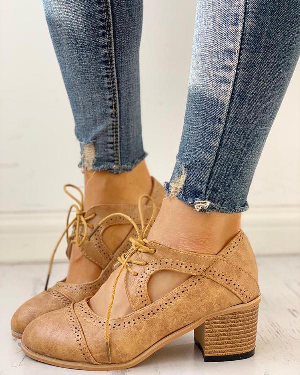 Daphne | Women's Lace Up Oxford Shoes - Brown - Image 1