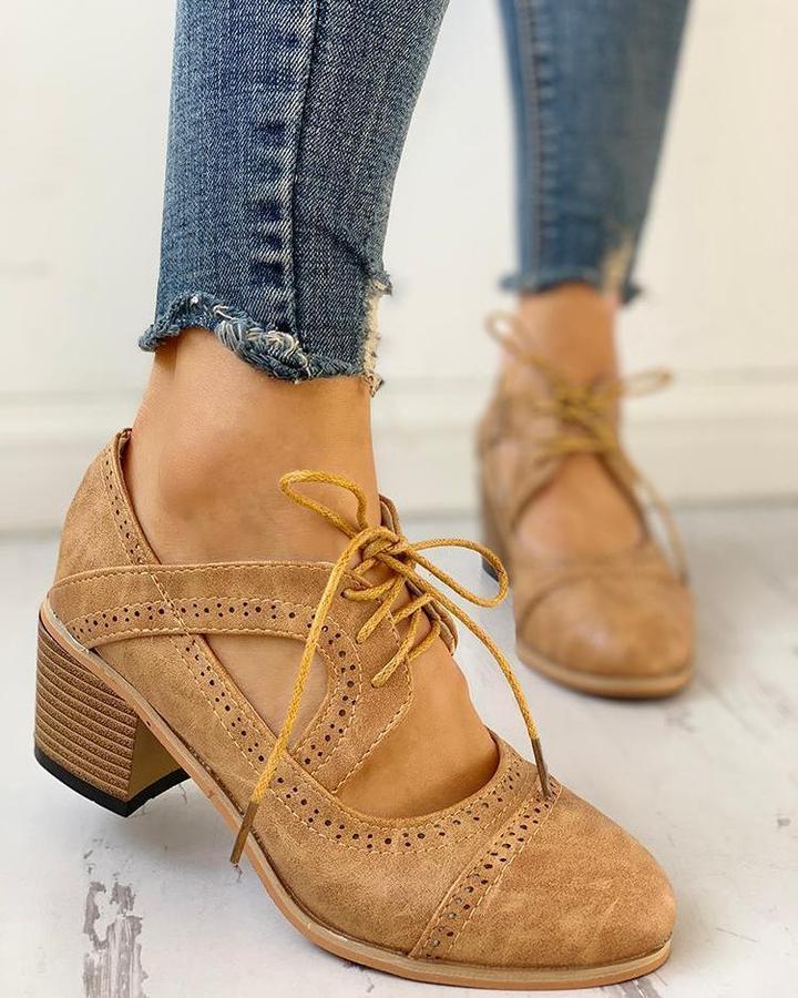 Daphne | Women's Lace Up Oxford Shoes - Brown - Image 2