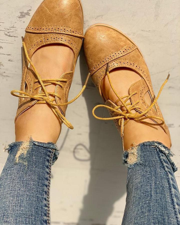 Daphne | Women's Lace Up Oxford Shoes - Brown - Image 3