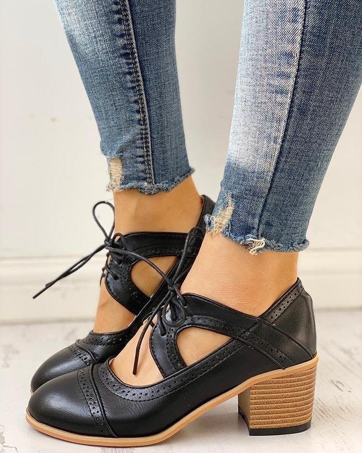 Daphne | Women's Lace Up Oxford Shoes - Brown - Image 5