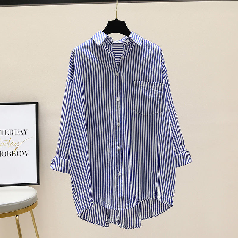 Daphne | Women's Striped Oversized Long Sleeve Shirt - Striped - Image 1