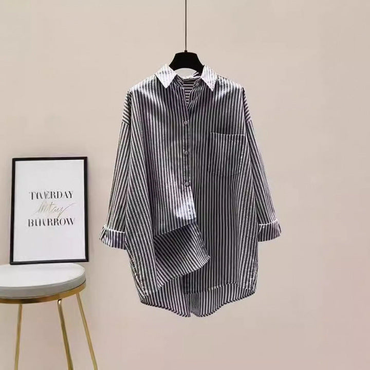 Daphne | Women's Striped Oversized Long Sleeve Shirt - Striped - Image 3