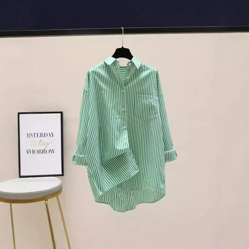 Daphne | Women's Striped Oversized Long Sleeve Shirt - Striped - Image 4