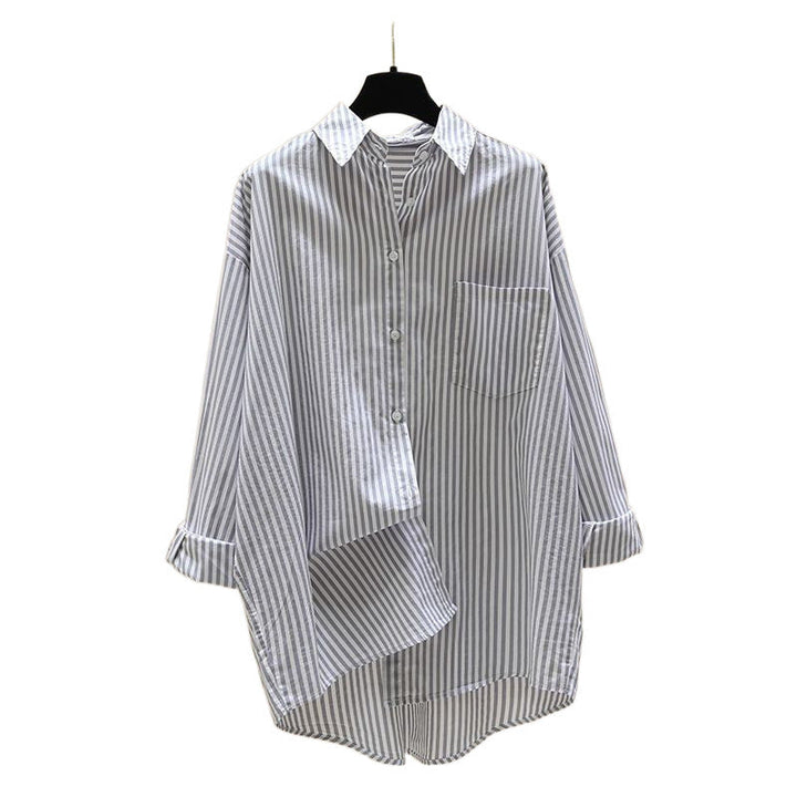 Daphne | Women's Striped Oversized Long Sleeve Shirt - Striped - Image 5