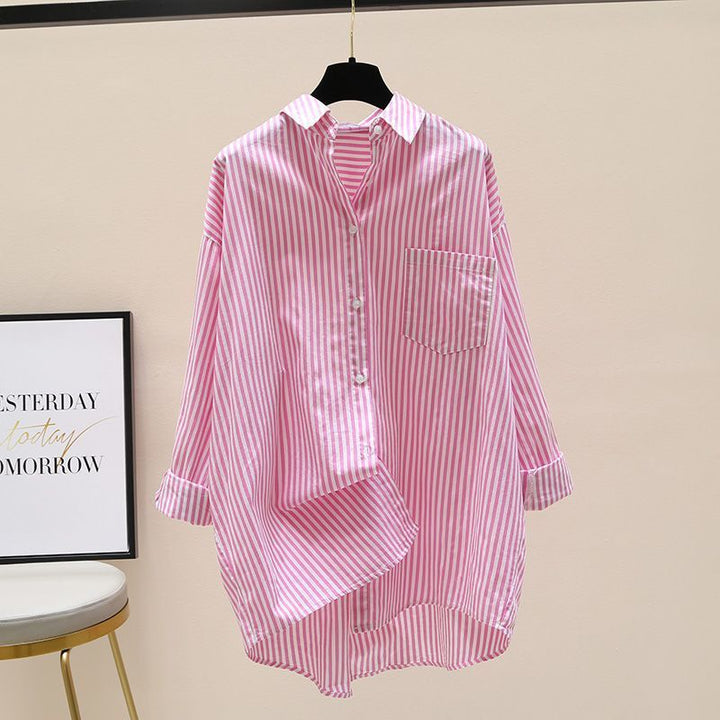 Daphne | Women's Striped Oversized Long Sleeve Shirt - Striped - Image 6