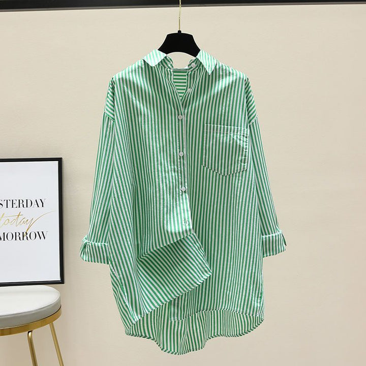 Daphne | Women's Striped Oversized Long Sleeve Shirt - Striped - Image 7