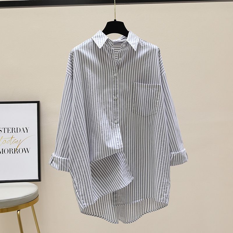 Daphne | Women's Striped Oversized Long Sleeve Shirt - Striped - Image 8