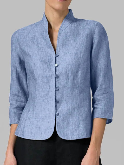 Daria | Women's Mandarin Collar 3/4 Sleeve Blouse - Light Blue - Image 1
