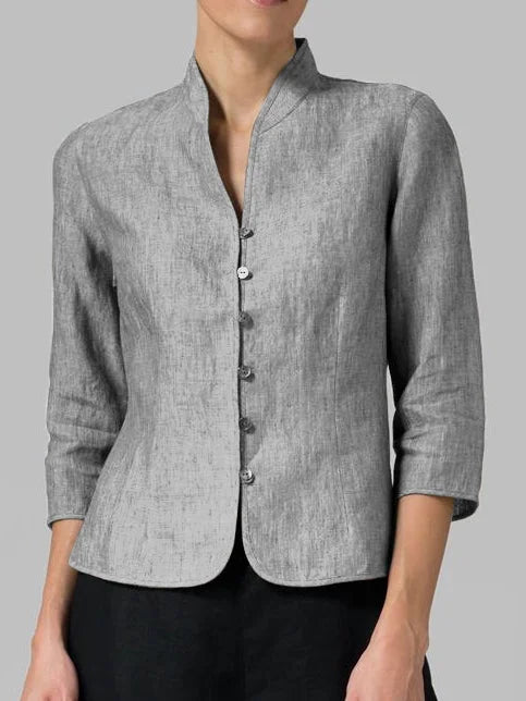 Daria | Women's Mandarin Collar 3/4 Sleeve Blouse - Light Blue - Image 3