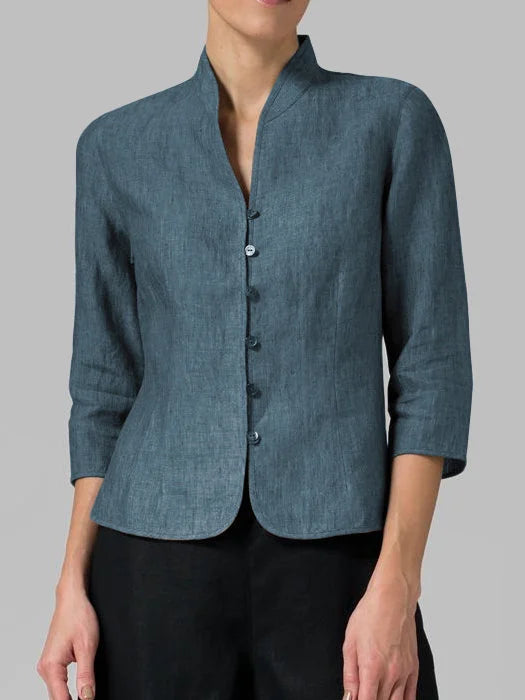 Daria | Women's Mandarin Collar 3/4 Sleeve Blouse - Light Blue - Image 4