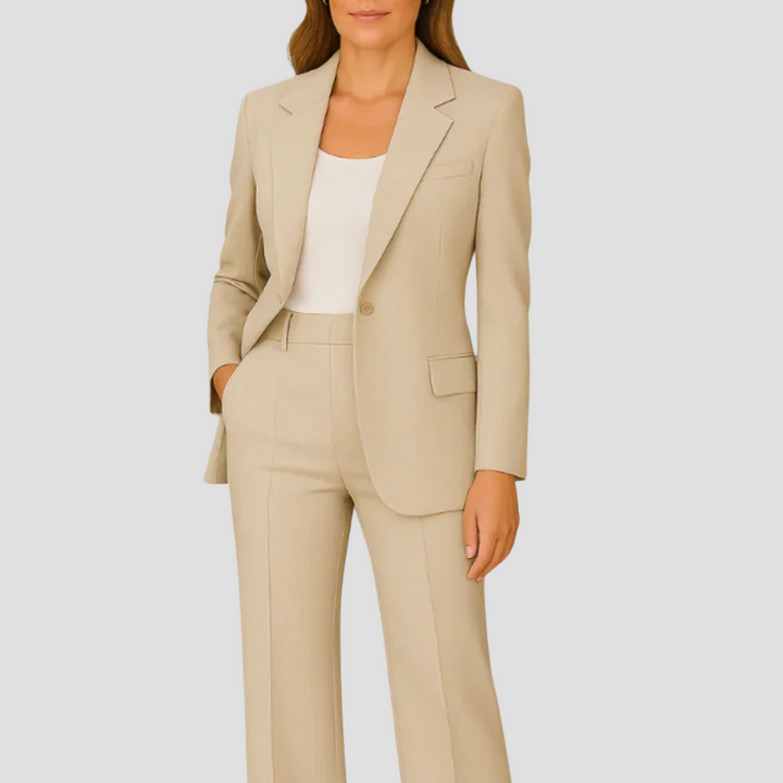 Darienne | Women's Tailored Blazer Pantsuit 2 Piece Set - Beige - Image 1