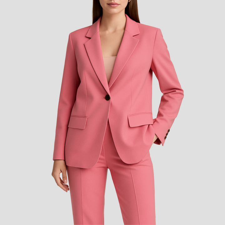 Darienne | Women's Tailored Blazer Pantsuit 2 Piece Set - Beige - Image 2