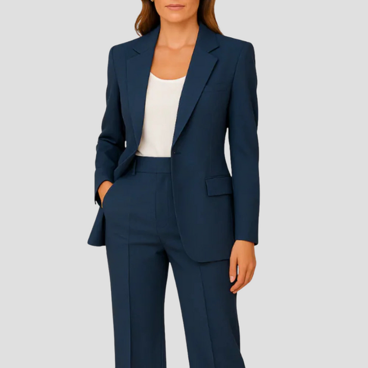 Darienne | Women's Tailored Blazer Pantsuit 2 Piece Set - Beige - Image 3