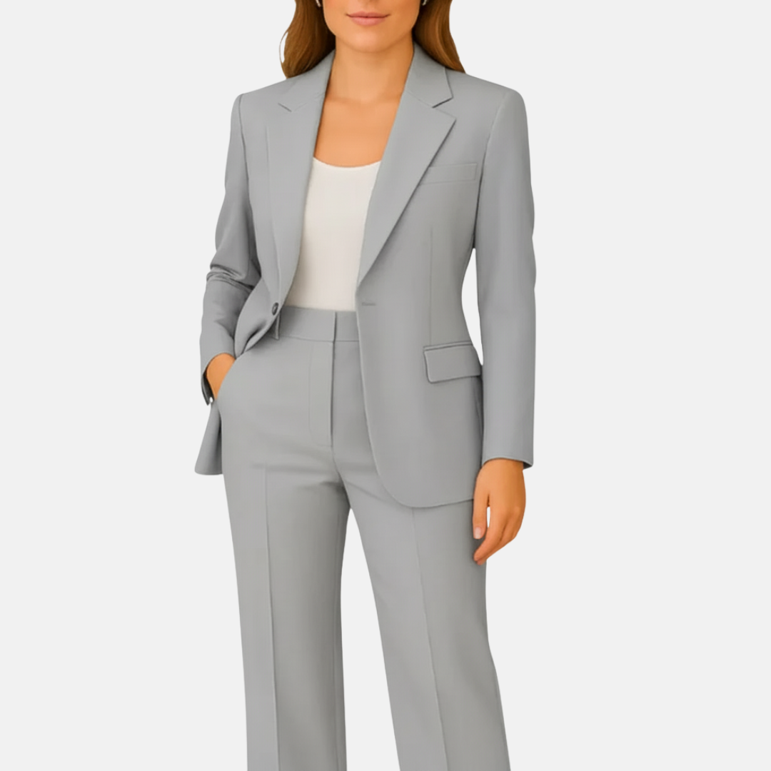 Darienne | Women's Tailored Blazer Pantsuit 2 Piece Set - Beige - Image 4