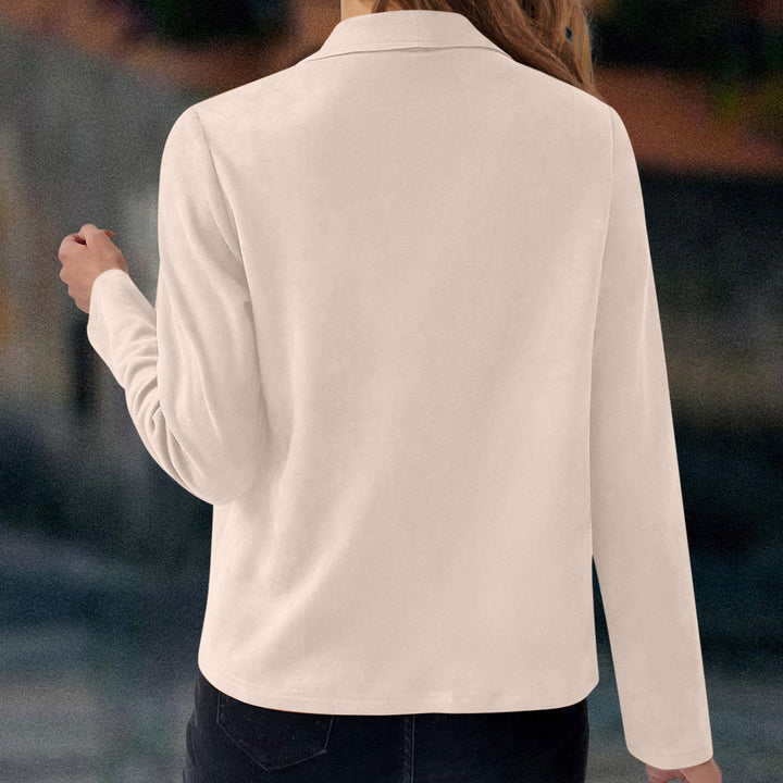 Darienne | Women's Waterfall Collar Open Front Cropped Jacket - Beige - Image 3