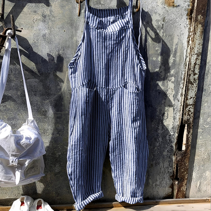 Darya | Women's Striped Bib Overalls with Pockets - Striped - Image 1