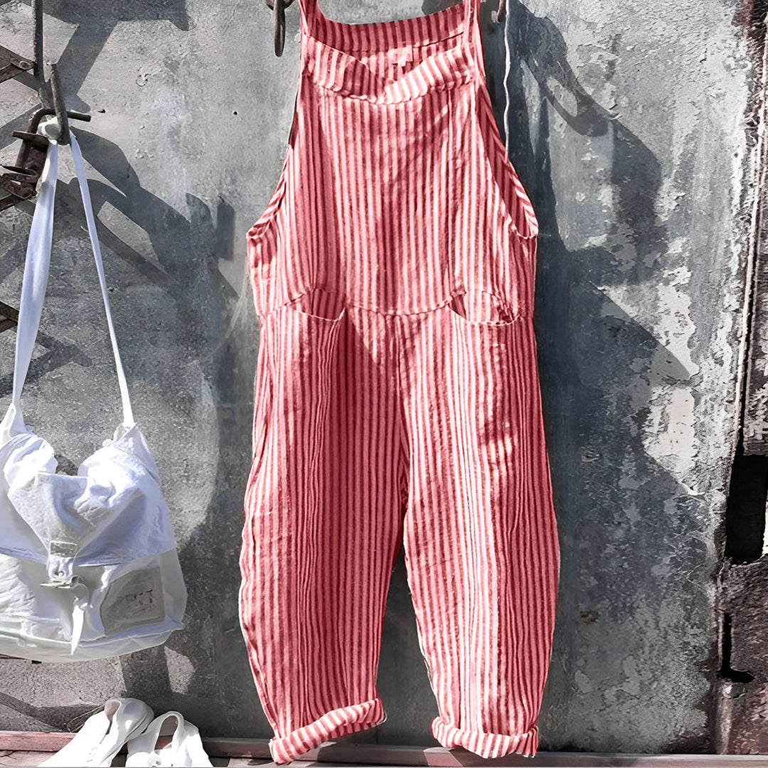 Darya | Women's Striped Bib Overalls with Pockets - Striped - Image 2