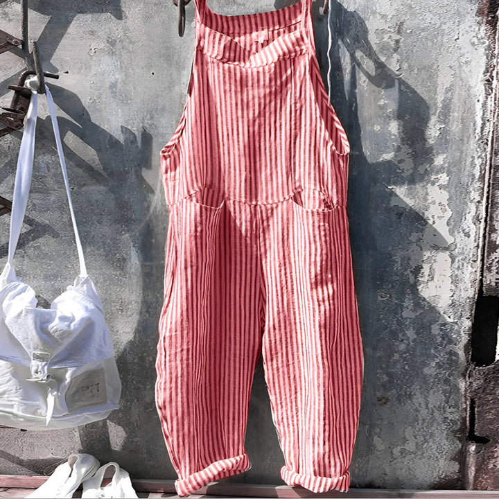 Darya | Women's Striped Bib Overalls with Pockets - Striped - Image 2