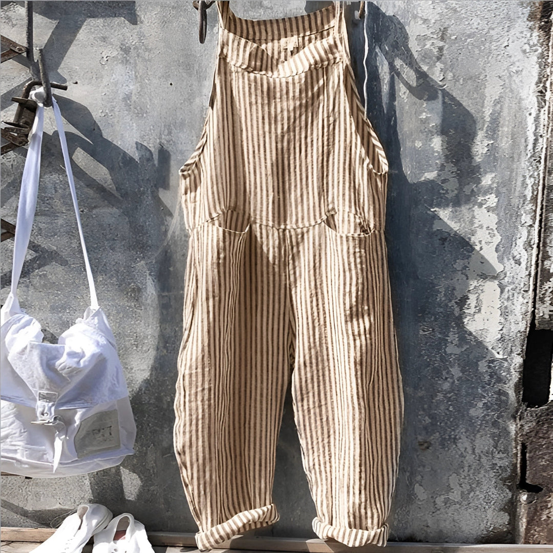 Darya | Women's Striped Bib Overalls with Pockets - Striped - Image 5