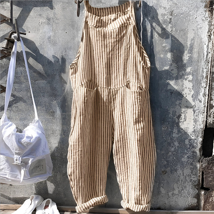 Darya | Women's Striped Bib Overalls with Pockets - Striped - Image 5