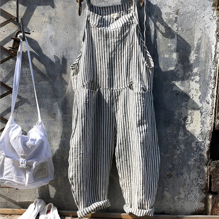 Darya | Women's Striped Bib Overalls with Pockets - Striped - Image 7
