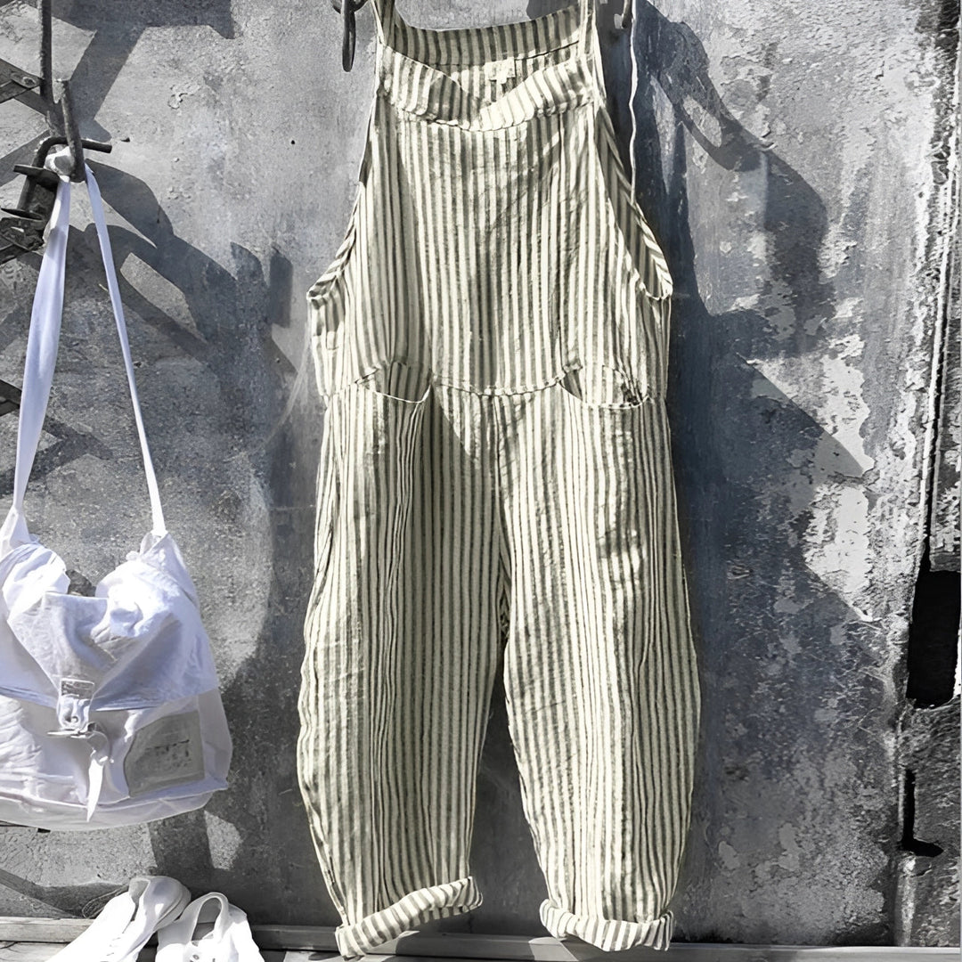 Darya | Women's Striped Bib Overalls with Pockets - Striped - Image 8