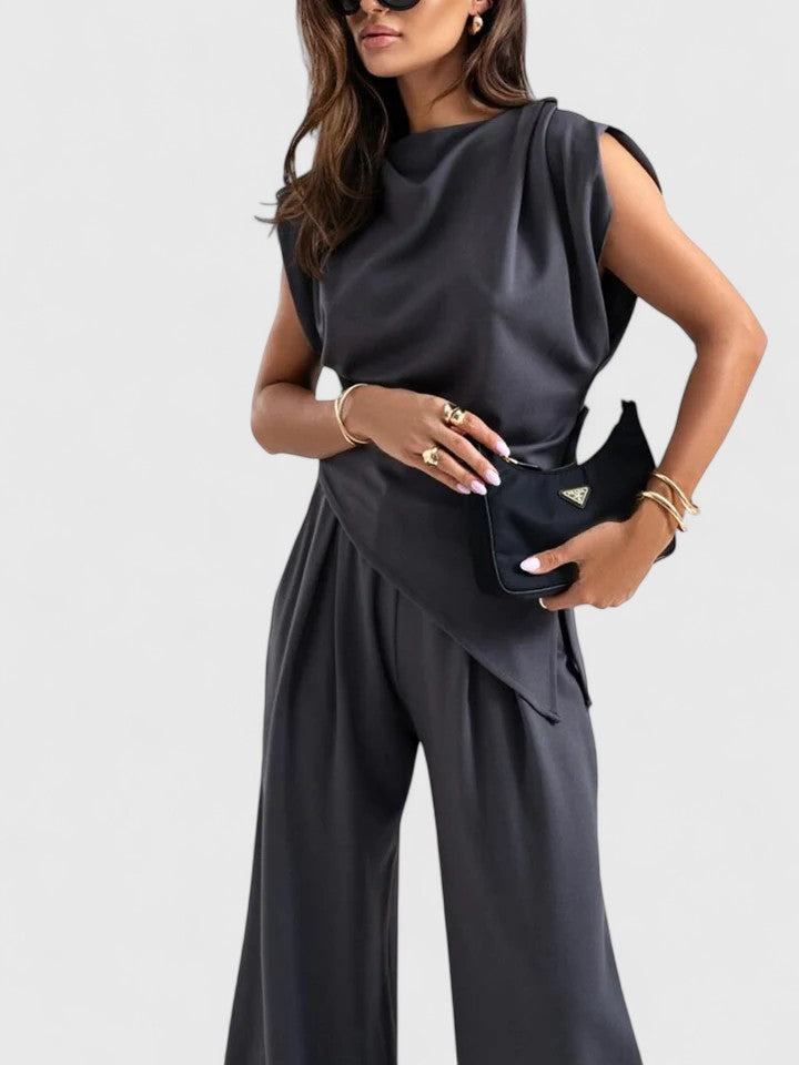 Laiza | Women's Draped Two-Piece Set Wide Leg Pants Occasion Outfit